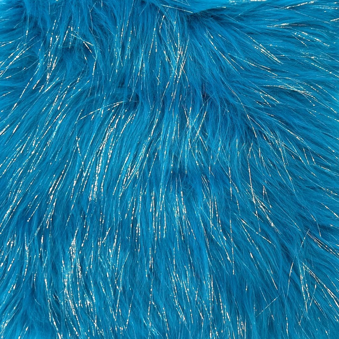Turquoise Blue Tinsel Sparkle Glitter Long Pile Shaggy Faux Fur Fabric