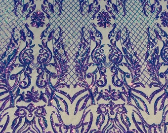 Lavender Iridescent Luna Stretch Sequins Couture Prom Fabric - Sold By The Yard