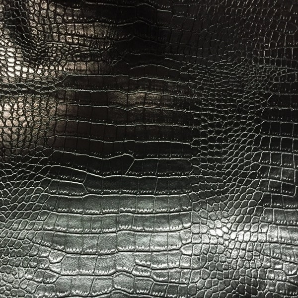 Black  Embossed Crocodile Vinyl Fabric - Sold By The Yard - 54" / 55"