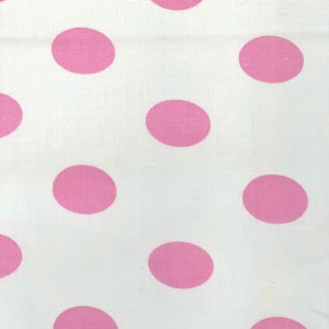 Baby Pink | White Big Polka Dot Printed Poly Cotton Fabric - Sold By The Yard - 59&quot;