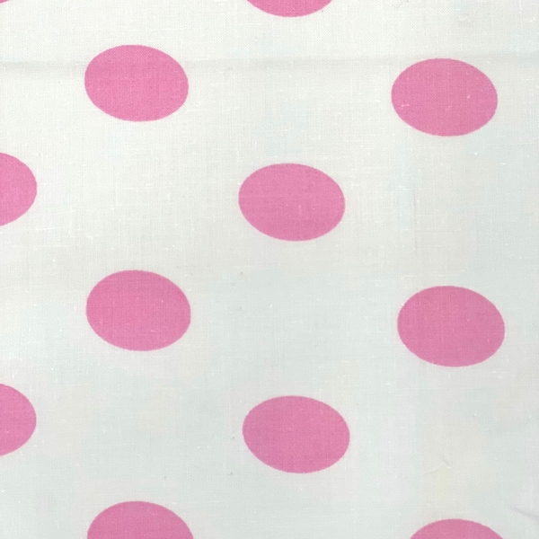 Baby Pink | White Big Polka Dot Printed Poly Cotton Fabric - Sold By The Yard - 59"