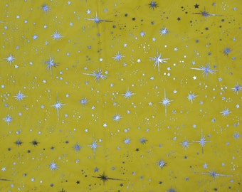 Yellow Sheer Organza Shooting Star Print Fabric - Sold By The Yard - 58"