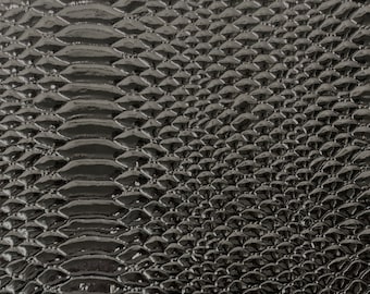 Black Culebra Patent 3D Embossed Snakeskin Upholstery Crafting Vinyl Fabric - Sold By The Yard - 54"