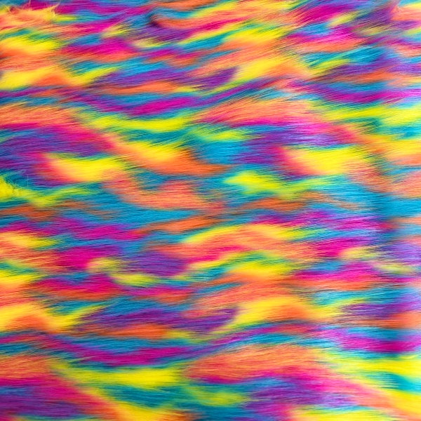 Rainbow Multicolor Ysidro Long Pile Faux Fur Fabric - Sold By The Yard - 64"