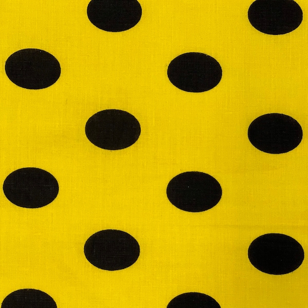 Black | Yellow Big Polka Dot Printed Poly Cotton Fabric - Sold By The Yard - 59"