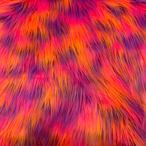 Faux Fur Fabric Long Pile 3 TONE RAINBOW HOT PINK WHITE PINK/ 60 Wide /  Sold by the yard