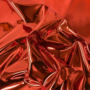 Red Chrome Reflective Mirror Vinyl Upholstery Crafting Fabric - Sold By The Yard - 54&quot;