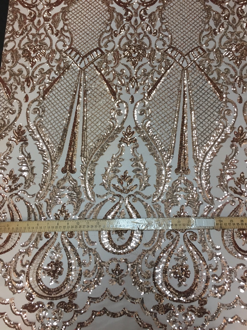 Sold By The Yard Navy Blue Chantal Deluxe 4 Way Stretch Nylon Spandex Wedding Prom Formal Sequin Fabric