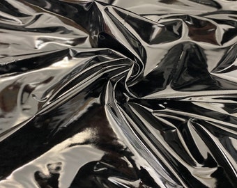 Black Faux Patent Leather Apparel Dance Costume Vinyl Fabric - Sold By The Yard - 54"