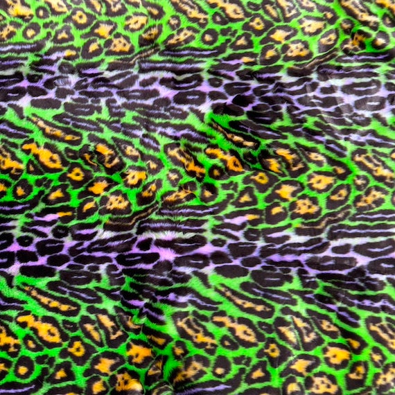 Rainbow Leopard Faux Fur Fabric | Green, Lavender Apparel, Home