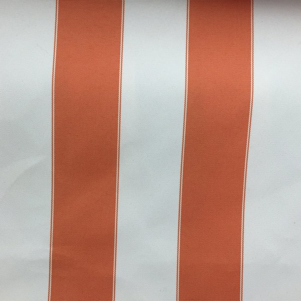 Indoor/Outdoor Waterproof Bordered Deck Stripe Orange Off White Fabric / 60" Wide / Sold by the yard