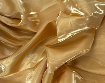 Gold Crystal Reflective Liquid Bridal Satin Apparel Decor Fabric - Sold By The Yard