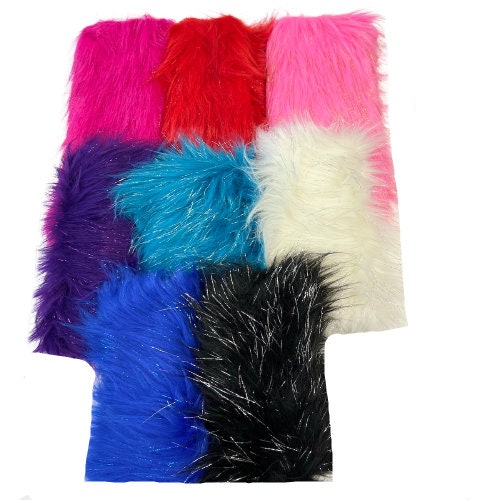 Hot Pink Tinsel Sparkle Glitter Long Pile Shaggy Faux Fur Fabric Sold by  the Yard 60 