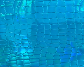 Turquoise Blue Iridescent Faux Crocodile Vinyl Upholstery Crafting Fabric - Sold By The Yard - 56"