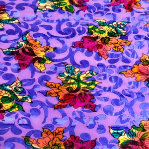 Lavender Purple Bombay Multicolor Floral Burnout Stretch Velvet Apparel Costume Fabric - Sold By The Yard - 60&quot;