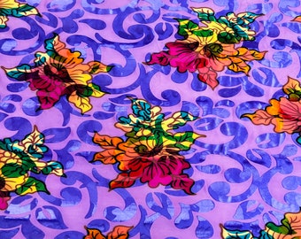 Floral Burnout Velvet Fabric – Lavender Purple Multicolor Stretch Apparel