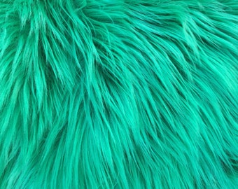 Green Luxury Long Pile Faux Shaggy Fur Fabric - Sold By The Yard - 60"