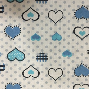 Blue Heart Dotted Print Poly Cotton Print Fabric - Sold By The Yard -  59&quot;