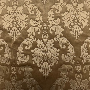 Tela de terciopelo para tapicería con relieve de damasco beige - Se vende cortada a medida - 55"