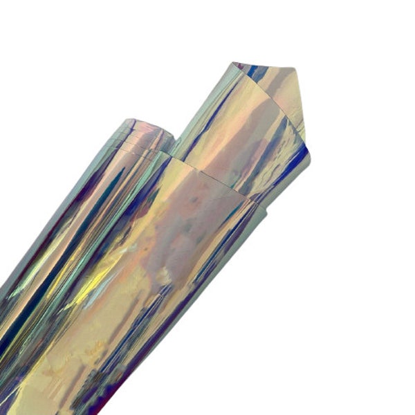 Tissu pour sac à main créatif en vinyle transparent holographique irisé arc-en-ciel - Vendu par mètre - 54 po.
