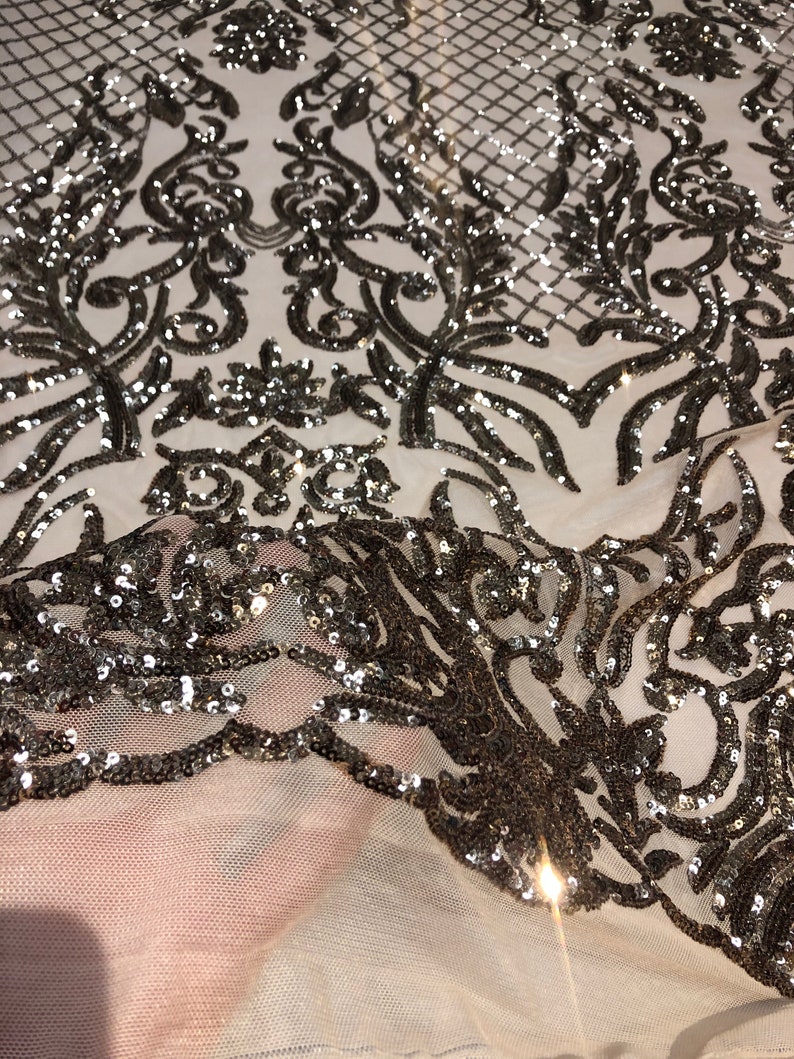 Bronze Sequins Nude Mesh Luna Stretch Sequins Wedding Prom Etsy