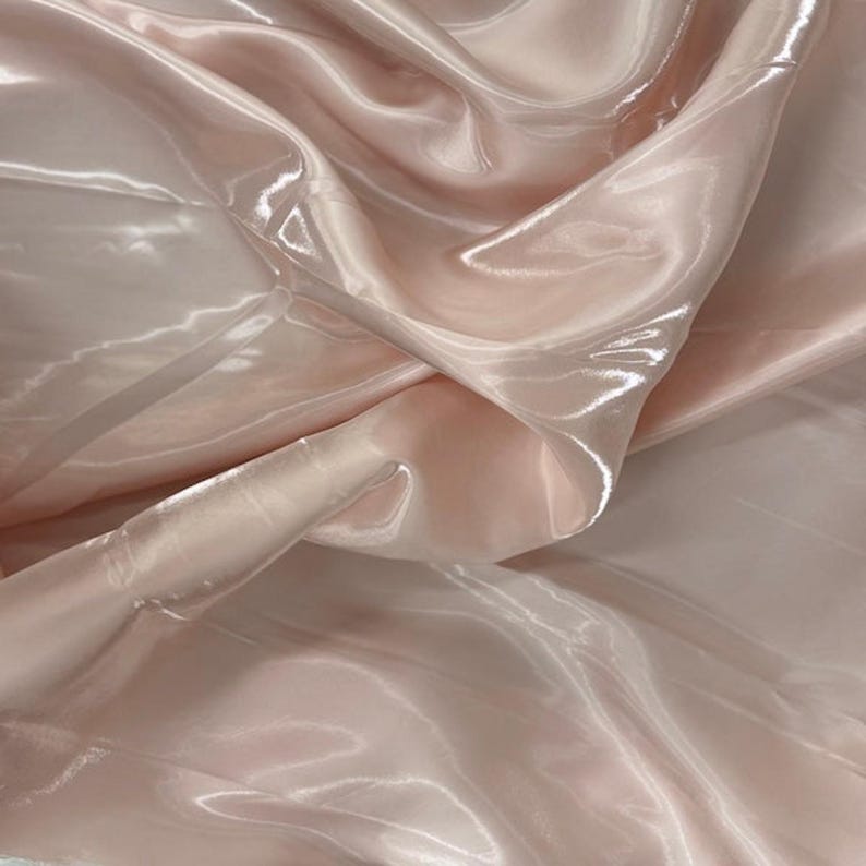 Blush Pink Crystal Reflective Liquid Bridal Satin Fabric by the Yard - Shimmer Satin for Gowns, Bridesmaids & Decor, 60" Wide image 1