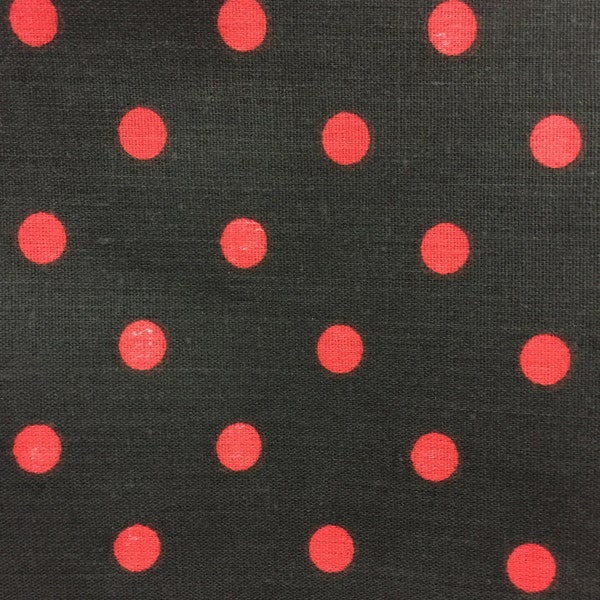 Red Black Polka Dot Print Poly Cotton Print Fabric - Sold By The Yard -  59"