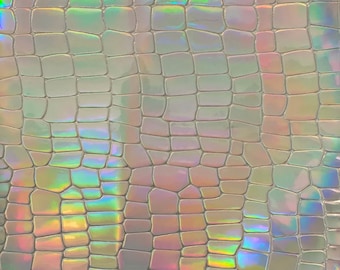 Silver Iridescent Faux Crocodile Vinyl Upholstery Crafting Fabric - Sold By The Yard - 56"