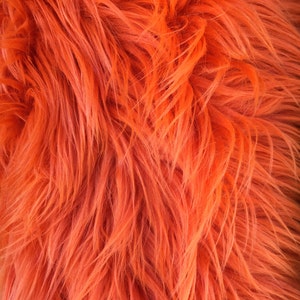 Orange Luxury Long Pile Faux Shaggy Fur Fabric - Sold By The Yard - 60"