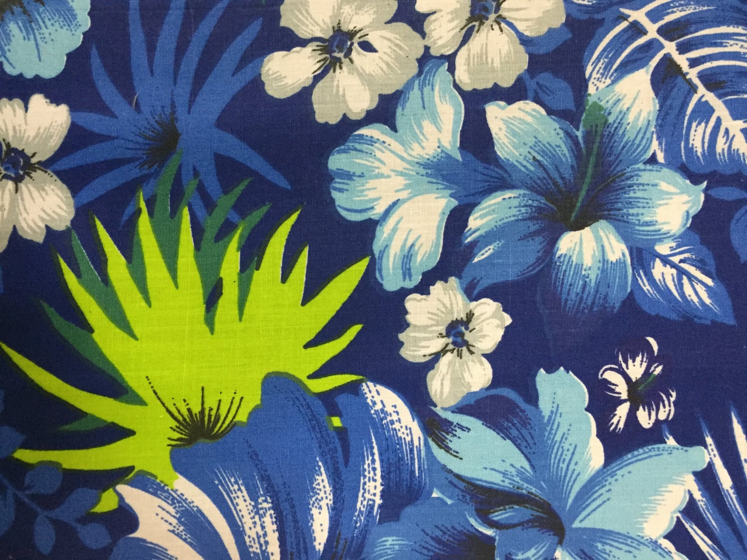 Blue Hawaiian Print Poly Cotton Print Fabric Sold by the Etsy