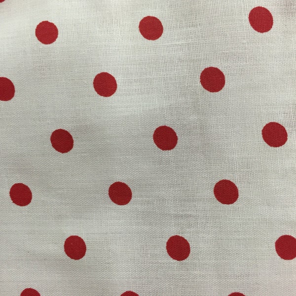 Red White Polka Dot Print Poly Cotton Print Fabric - Sold By The Yard -  59"