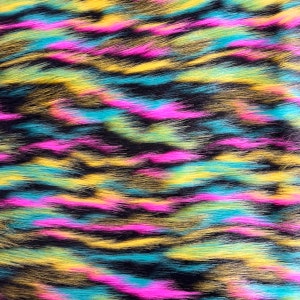 Dark Rainbow Multicolor Ysidro Long Pile Faux Fur Fabric - Sold By The Yard - 64&quot;
