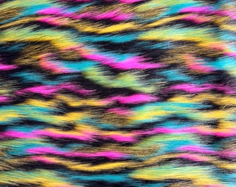 Dark Rainbow Multicolor Ysidro Long Pile Faux Fur Fabric - Sold By The Yard - 64"