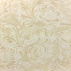 Beige Western Floral PU Faux Leather Vinyl Fabric - Sold By The Yard - 56&quot;