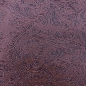 Brown Western Floral PU Faux Leather Vinyl Fabric - Sold By The Yard - 56&quot;