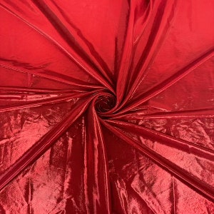Red Metallic Stretch Lurex Foil Shimmer ITY Apparel Costume Dance Wear Spandex Fabric - Sold By The Yard