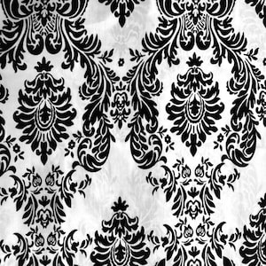 White | Black Damask Flocking Velvet Taffeta Apparel Drapery Costume Decor Fabric