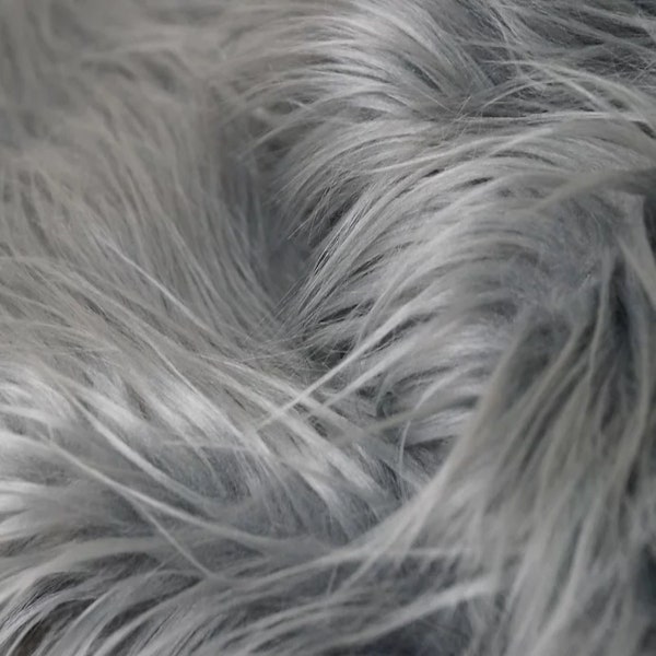 Charcoal Gray Long Pile Shaggy Faux Fur Fabric (4" Pile) - Sold By The Yard - 60"