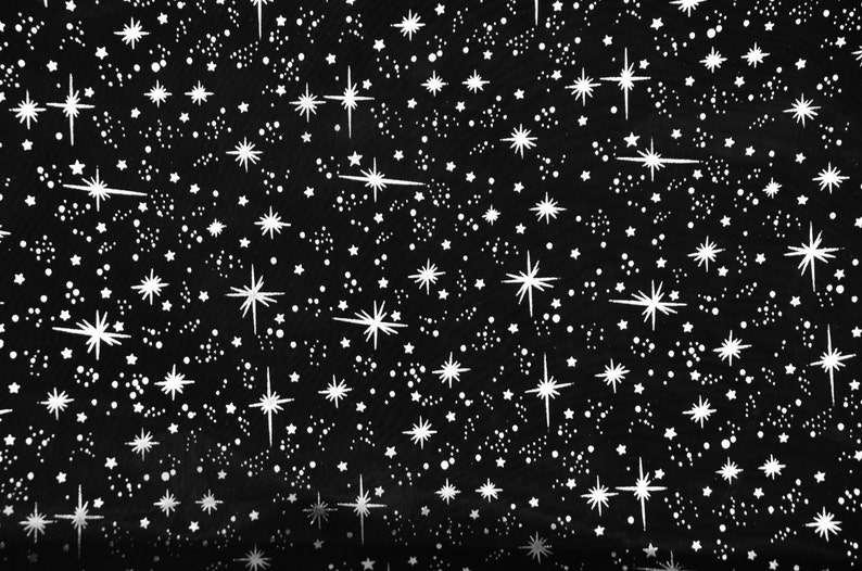 Black Sheer Organza Shooting Star Print Fabric Sold By The | Etsy