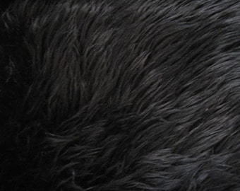 Black Long Pile Faux Shaggy Fur Fabric - Sold By The Yard - 60"