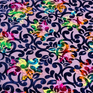 Mauve Pink Bombay Multicolor Floral Burnout Stretch Velvet Apparel Costume Fabric - Sold By The Yard - 60&quot;