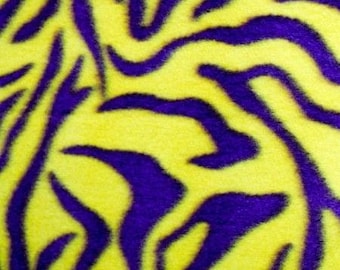 Purple Yellow Zebra Print Fleece Fabric - Sold By The Yard - 60"