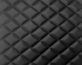 Black Diamond Quilted Foam Backed Faux Leather Automotive Vinyl Fabric - Sold By The Yard