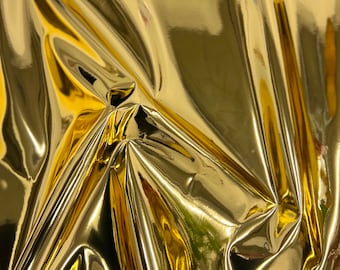 Gold Chrome Reflective Mirror Vinyl Upholstery Crafting Fabric - Sold By The Yard - 54"