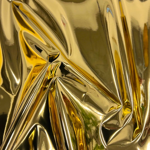 Gold Chrome Reflective Mirror Vinyl Upholstery Crafting Fabric - Sold By The Yard - 54"