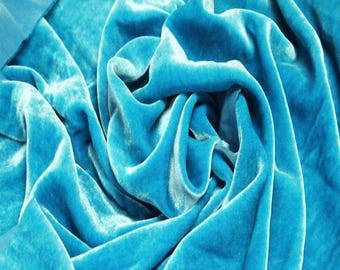 Turquoise Blue High Fashion Silk Velvet Upholstery Apparel Fabric - BTY - 44" / 45"