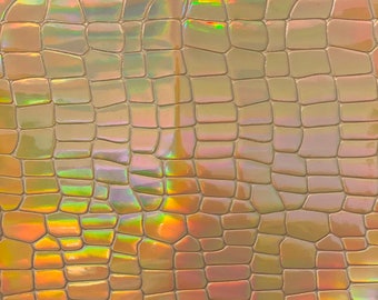 Gold Iridescent Faux Crocodile Vinyl Upholstery Crafting Fabric - Sold By The Yard - 56"