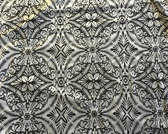 Burnout Damask Stretch Velvet Fabric – Black and White, 60" Wide
