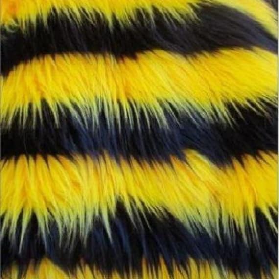 Black Yellow Striped Shag Faux Fur Fabric Sold By The Yard Etsy