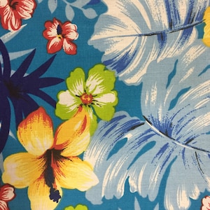 Aqua Hawaiian Print Poly Cotton Print Fabric - Sold By The Yard -  59&quot;